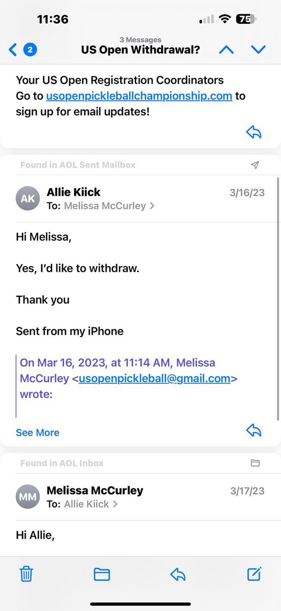 AllieKiick's tweet photo. (1/2) Pickleball was a temporary thing for me until I was able to get back to the 🎾 courts. I withdrew from the us open pickleball event way in advance and they still kept me in the draw. It’s disappointing when people see a forfeit and don’t know the facts. It’s an inaccurate https://t.co/Cm7ZVXq1QY