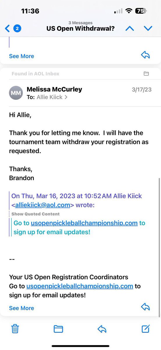 AllieKiick's tweet photo. (1/2) Pickleball was a temporary thing for me until I was able to get back to the 🎾 courts. I withdrew from the us open pickleball event way in advance and they still kept me in the draw. It’s disappointing when people see a forfeit and don’t know the facts. It’s an inaccurate https://t.co/Cm7ZVXq1QY