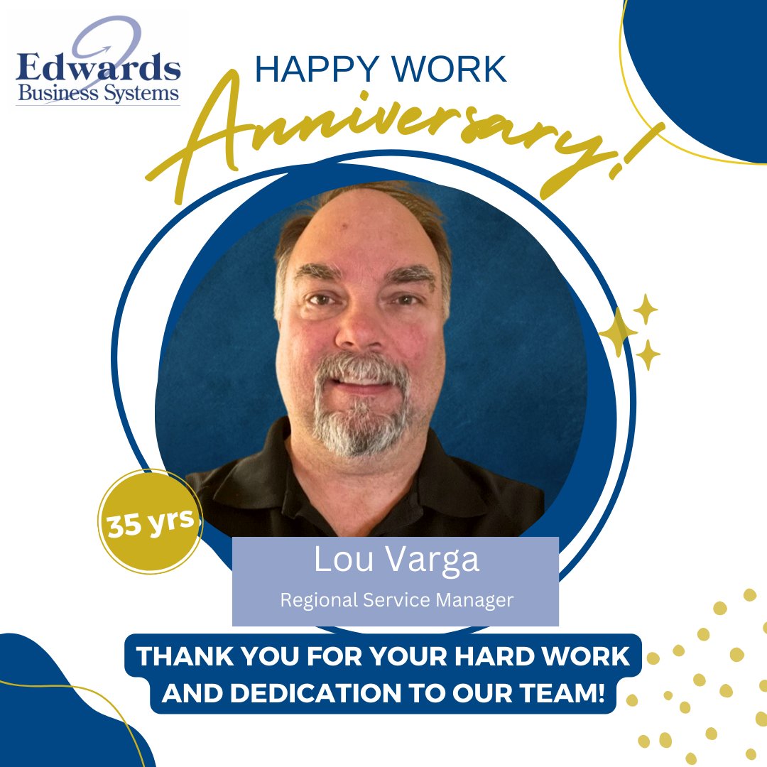 Happy #workanniversary to Lou! 
Thank you for your hard work and dedication to our team!