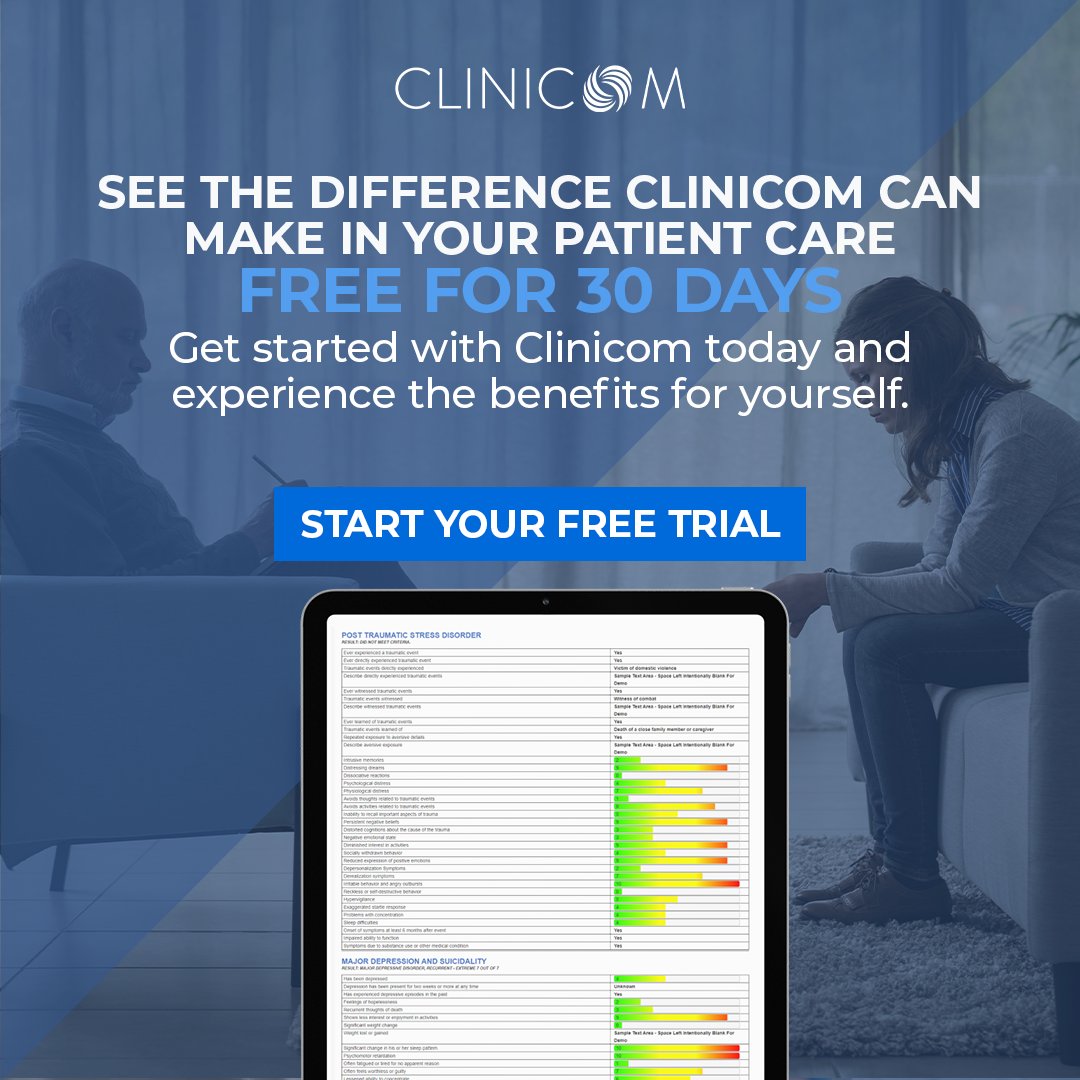 Clinicom's intuitive platform empowers clinicians to provide personalized mental health care with adaptive assessments and data-driven insights. Try it for free with our 30-day trial at clinicom.com/freetrial and empower your practice with Clinicom.

#mentalhealthassessment