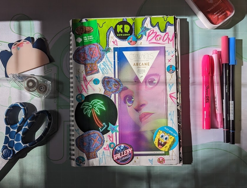 SpearmintAbyss's tweet photo. Crow journal progress...
.
.
.
#crowjournal #crowbrain #arcane #jinx #arcanejnx #leagueoflegends #spongebob
#planneraddict #plannergirl #plannercommunity #crafting #bulletjournal #papercrafts #plannerart #plannerchallenge https://t.co/B3KOXb2Tgm