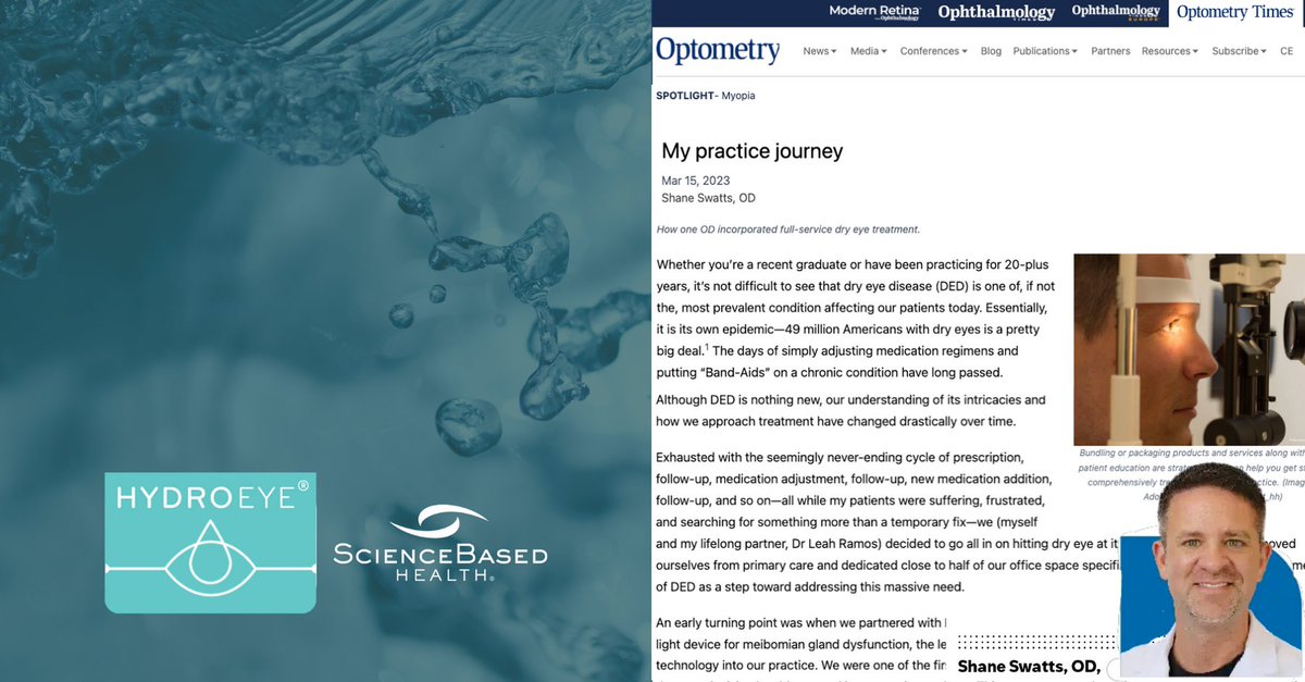 In a recent Optometry Times article, Dr. Shane Swatts emphasized the significance of delivering genuinely comprehensive #DryEye care. ​
Read more about Dr. Swatts' journey ➡️ bit.ly/3fuTqCb​

#Optometry