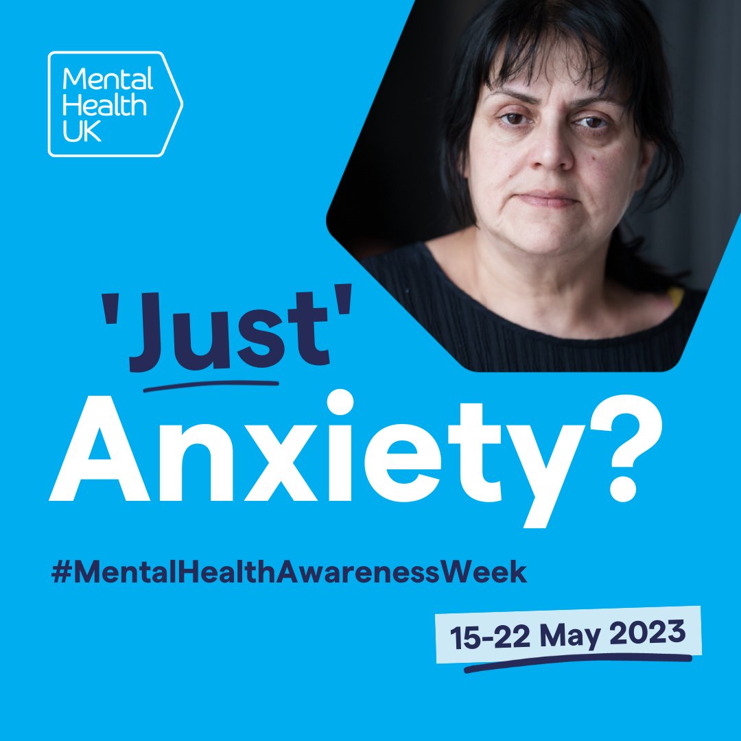 mentalhealthuk's tweet photo. #MentalHealthAwarenessWeek is Monday 15 – Sunday 21 May. The theme this year, as set by the Mental Health Foundation, is ‘anxiety’.

Our ‘Just’ Anxiety?’ campaign will shine a light on the difference between anxiety and anxiety disorders.

Learn more👇 
https://t.co/bamD7KAJxK https://t.co/TLYmJgi5XQ