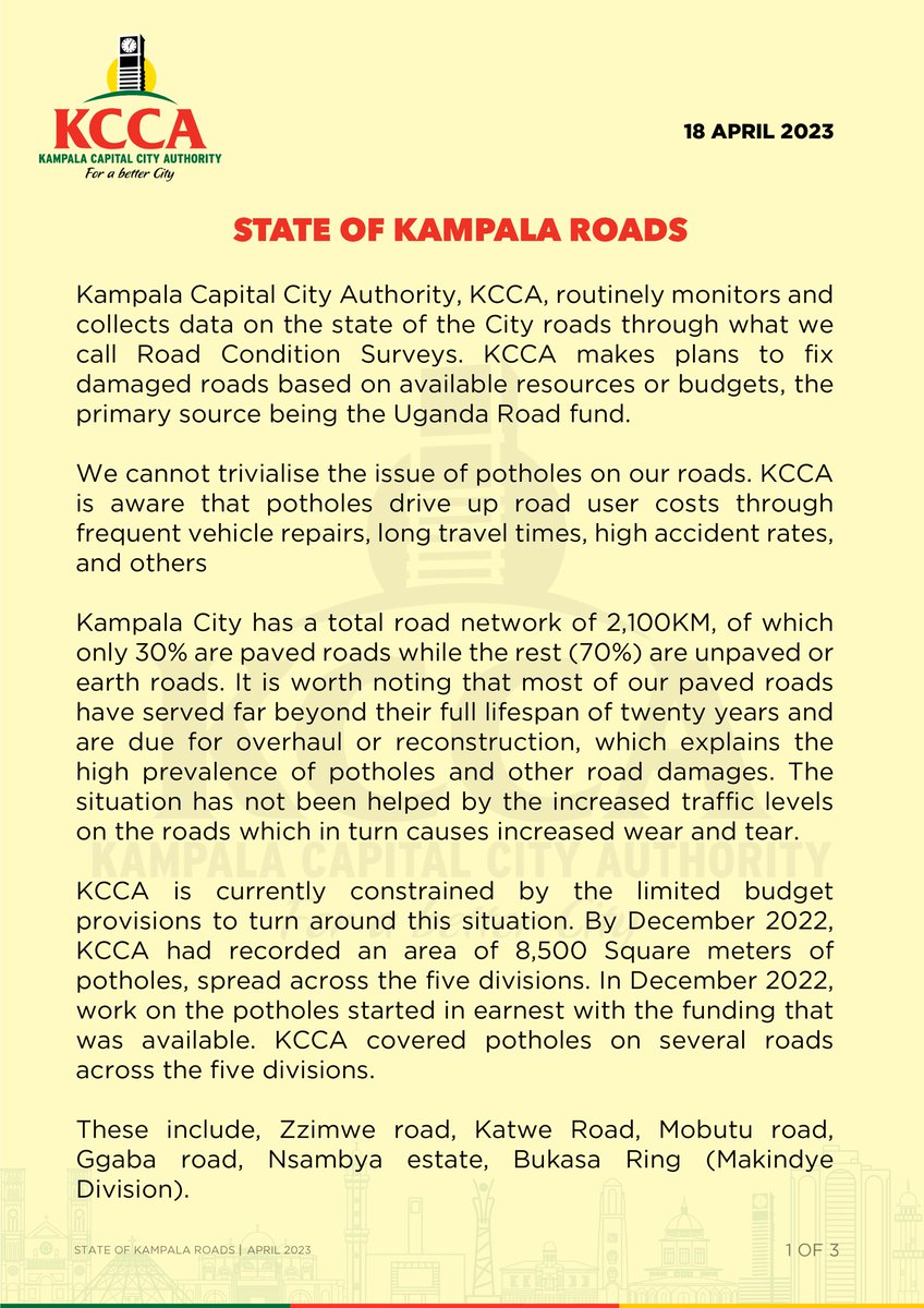 Kampala Capital City Authority (KCCA) tweet media