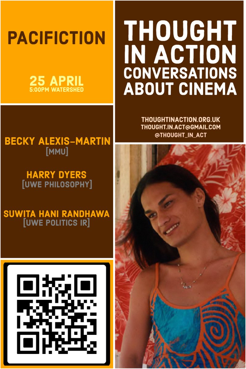 📷 Next event 📷 #Pacifiction on Tue 25 April, 17:00,
<a href="/wshed/">Watershed</a>. With amazing speakers Becky Alexis-Martin, <a href="/suwitahani/">Suwita Hani Randhawa</a> and <a href="/UWEPhilosophy/">UWE Philosophy Community</a> students! Find more info on our website: thoughtinaction.org.uk/next-event. <a href="/ConvoCinema/">Convos About Cinema</a>
@UWEEvents <a href="/UWEPoliticsIR/">Politics and IR at UWE Bristol</a>