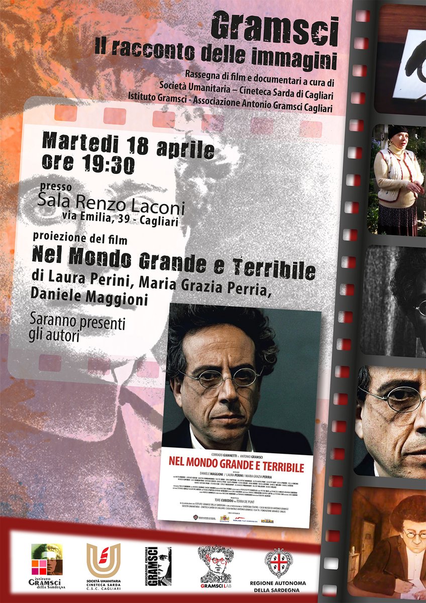 Oggi alle 19.30, nella Sala "Renzo Laconi" presso la #FondazioneBerlinguer in via Emilia 39 a Cagliari, nuovo appuntamento della rassegna “Gramsci. Il racconto delle immagini”, a cura della Società Umanitaria #CinetecaSarda, Istituto #Gramsci e Associazione A. Gramsci Cagliari.