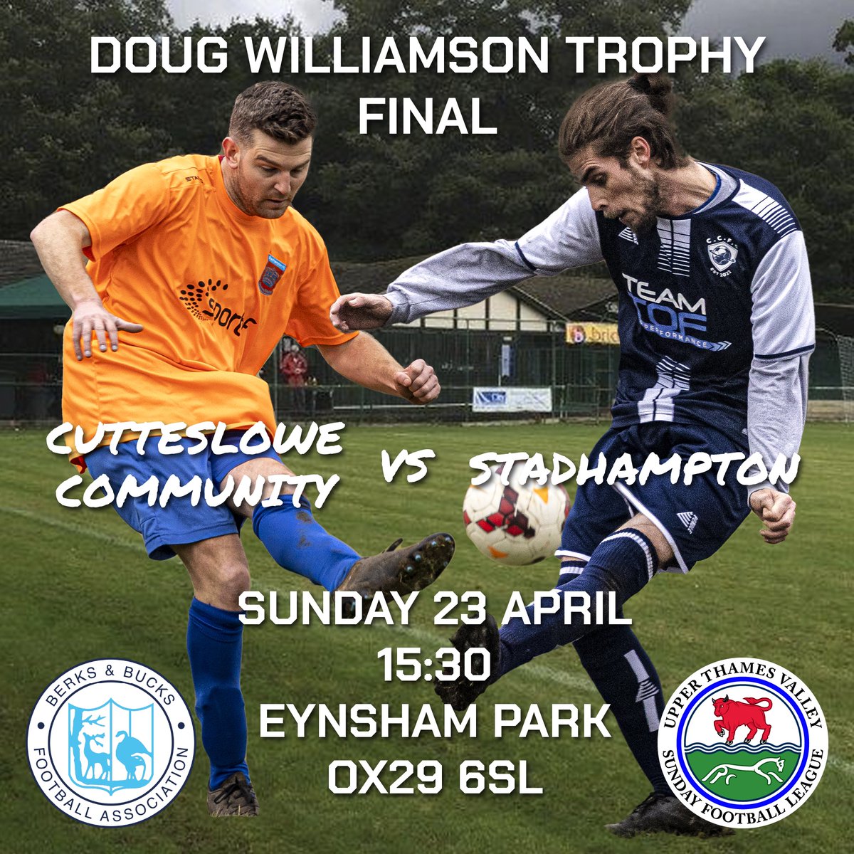 It's 2nd vs 3rd as Cutteslowe meet Stadhampton in the Doug Williamson Trophy Final. Stadhampton are aiming to win a second consecutive cup, as Cutteslowe Community reach a cup final in their debut season.

⏰ 15:30 Sunday 23 April
🏟️ Eynsham Park, North Leigh
🎟️ On the gate