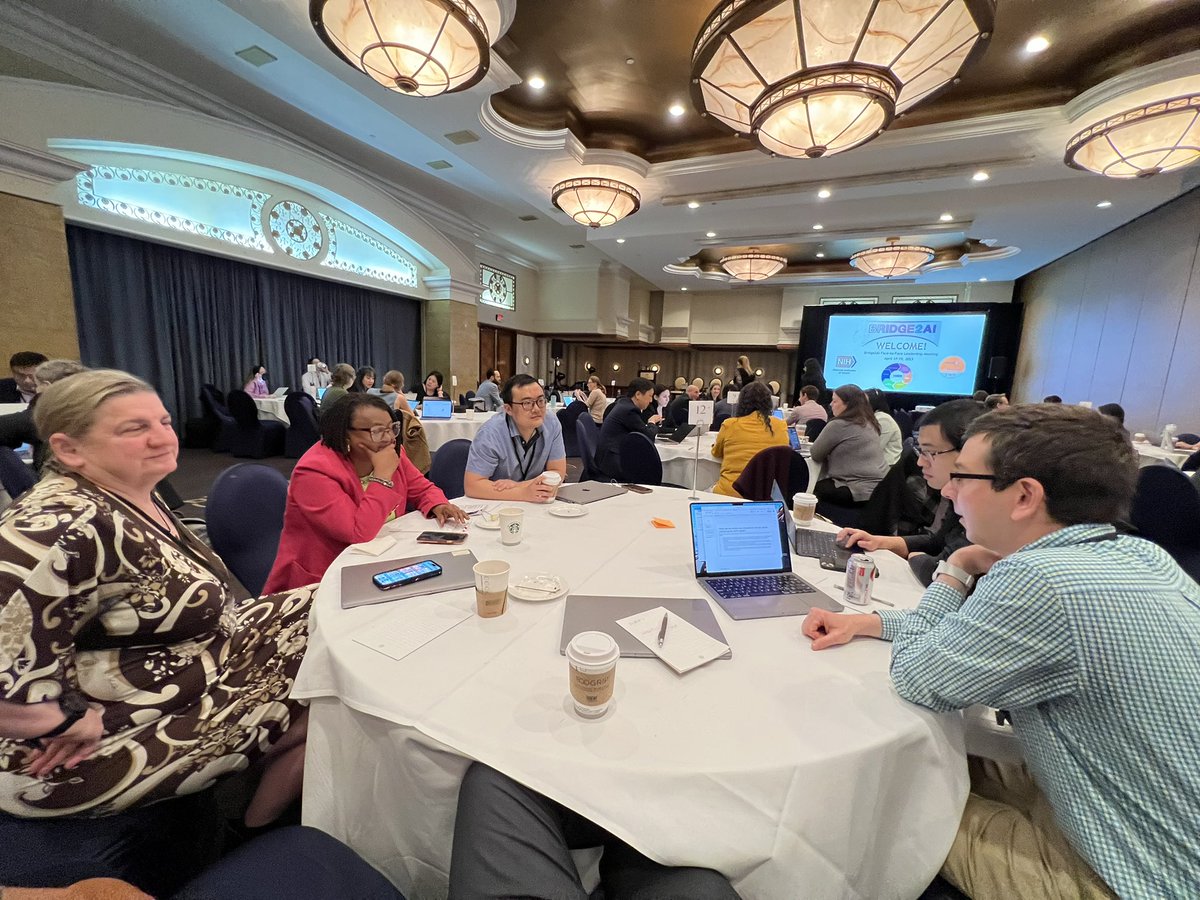 rkamaleswaran's tweet photo. Table #12 working hard on brainstorming solutions to important #BRIDGE2AI2023 prompts using #GPT4 and #DALLe …. Important question.. which bibliography format to use?? https://t.co/j0O2teZETC