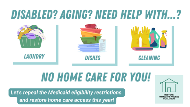 Access_HomeCare's tweet photo. Disabled? Aging? Need help with laundry, changing bed sheets, or cleaning? No home care for you in #NYS! We need to roll back Medicaid home care eligibility restrictions and #RestoreHomeCareAccess! #HomeCare4All #SupportA6346 #SupportS328 https://t.co/5kB0A9NQxr