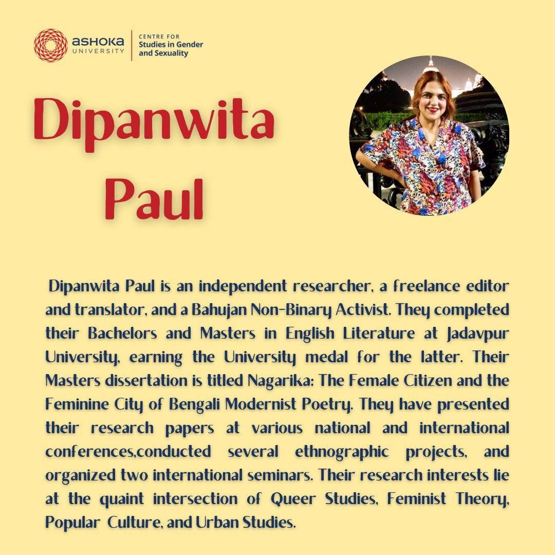 CSGS_Ashoka's tweet image. Introducing our brilliant TAARIF fellows!
CSGS has launched a research fellowship  for emerging trans* scholars in India. Named Transformative Arts and Research Initiatives (TAARIF), it aims to advance cutting-edge academic work in the field of gender and sexuality. 
#csgs