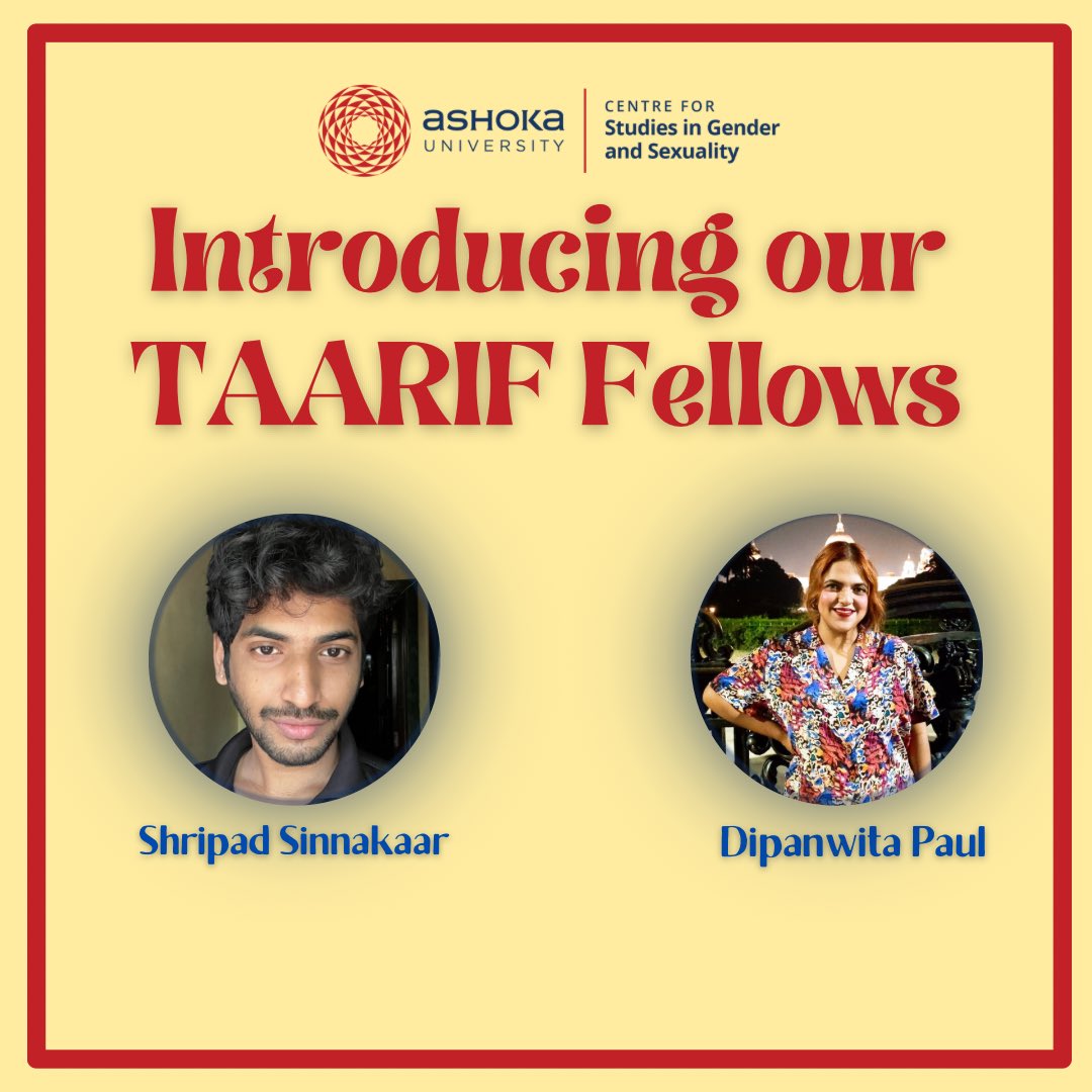CSGS_Ashoka's tweet image. Introducing our brilliant TAARIF fellows!
CSGS has launched a research fellowship  for emerging trans* scholars in India. Named Transformative Arts and Research Initiatives (TAARIF), it aims to advance cutting-edge academic work in the field of gender and sexuality. 
#csgs