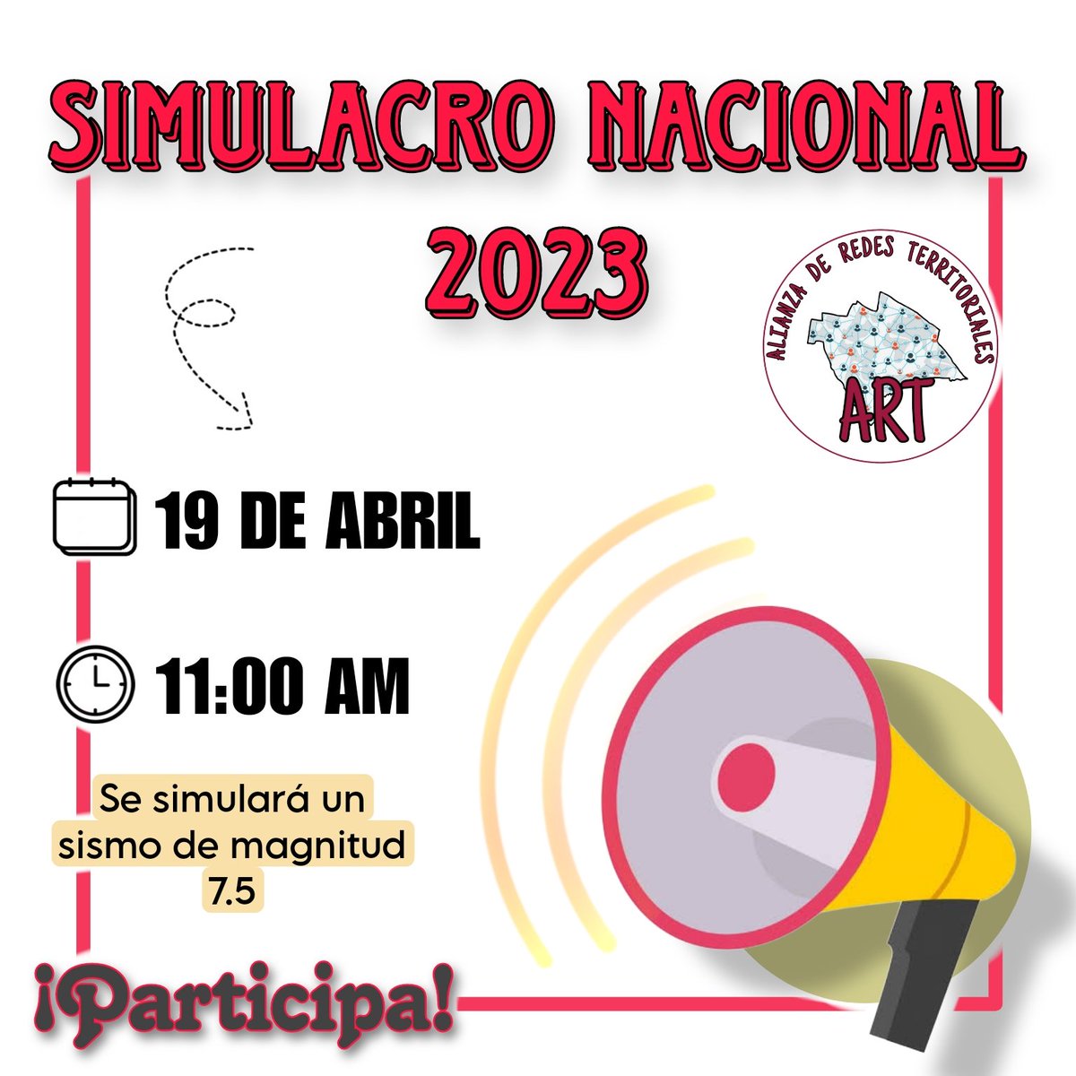 alianza_art's tweet photo. El próximo 19 de abril se efectuará el Primer Simulacro Nacional de Sismo 2023⚠️ por lo que te invitamos a participar y fomentar cultura en estas actividades de vital importancia 🤍 

#ART #SimulacroNacional #19DeAbril https://t.co/TDSwAqmqNR