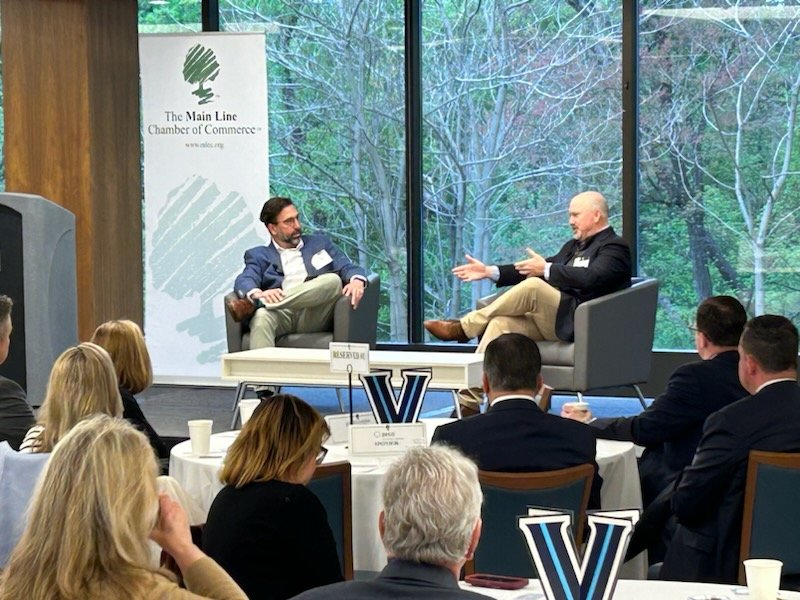 MainLineChamber's tweet image. Attendees are hearing PA House leadership insights during an interview with @RepBradford by @JMelwert at @MainLineChamber&apos;s event this morning! Thanks @VillanovaU and @PECOconnect