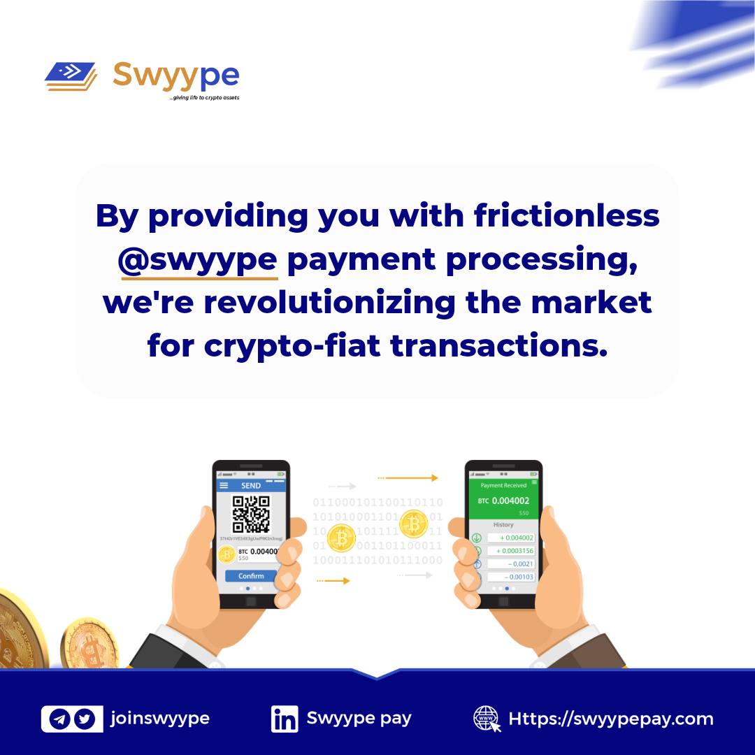 TheOthertobi's tweet image. Set yourself free of the stressthe  of complex process of converting crypto to fiat. 

@joinswyype frictionless crypto-fiat settlement systea m using physical and vjrtual cards. 💳

Embrace fintech revolution with Swyype 

#swyypepay #fintech