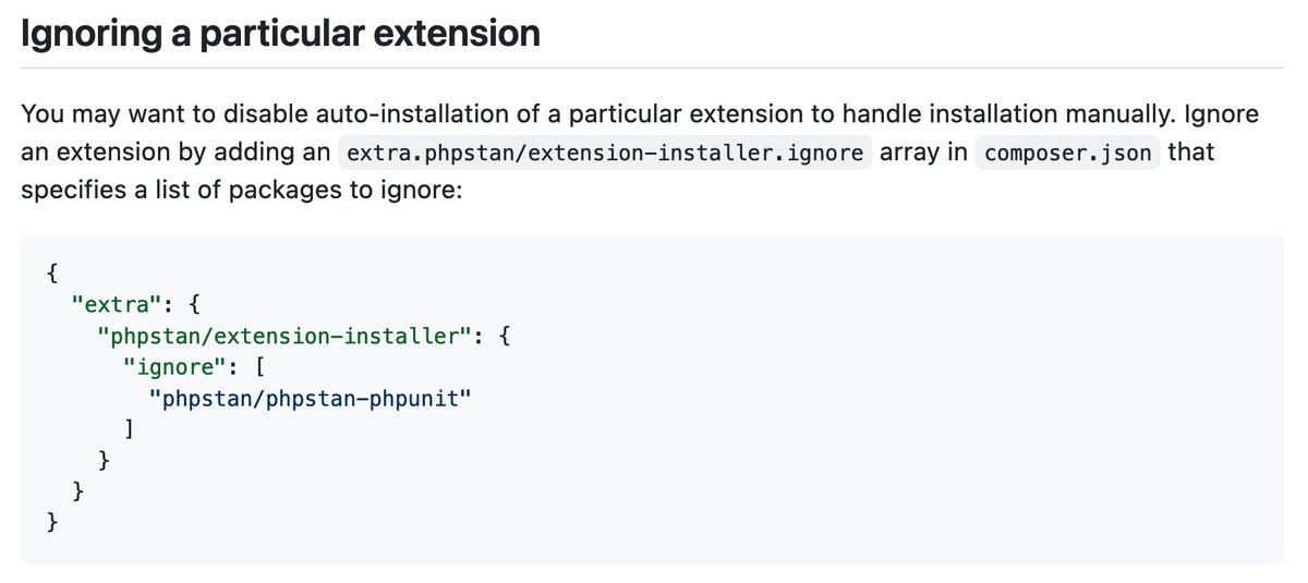 OndrejMirtes's tweet image. phpstan/extension-installer 1.3.0 comes with the ability to exclude certain extensions from being discovered: