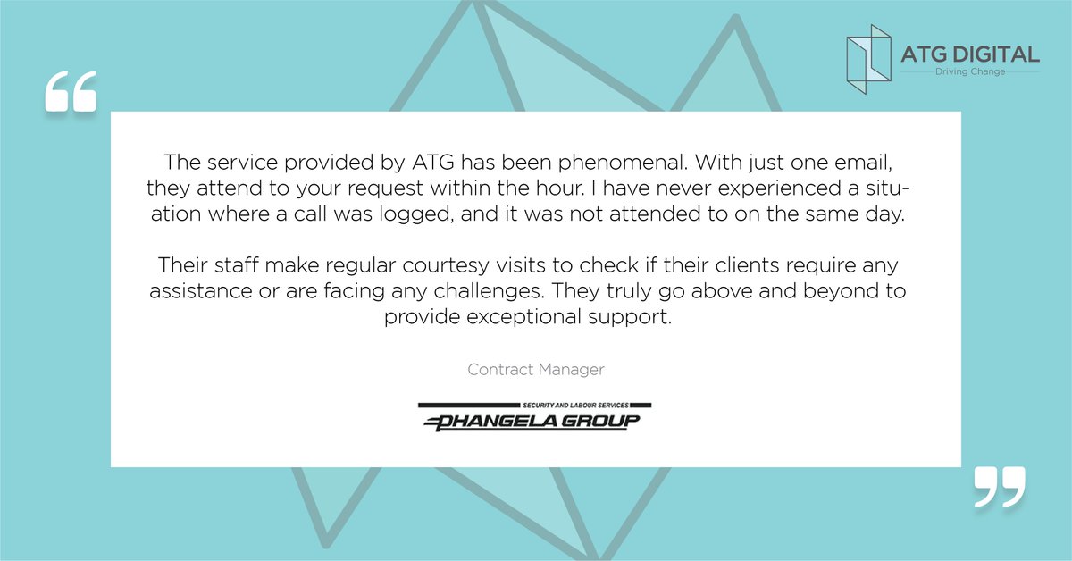ATG_Digital's tweet photo. 80% of our testimonials praise our exceptional support! Phangela Group is one of our satisfied clients who've experienced our lightning-fast response times &amp; top-notch access control solutions. Discover more stories here: https://t.co/G6FjKCFgKi #support #ACaaS #customersuccess https://t.co/0sMxDHVb8L