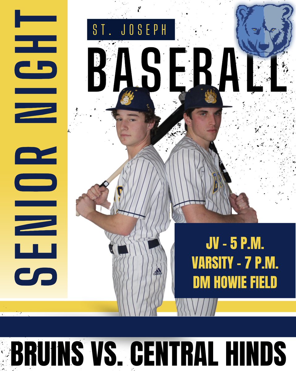 Tonight we honor our senior baseball players and diamond girls!! Game 1 vs Central Hinds!! Be there!!!⚾️⚾️⚾️⚾️<a href="/STJOEBRUINS/">St. Joe Athletics</a> <a href="/StJoeMadison/">St. Joseph Madison</a>