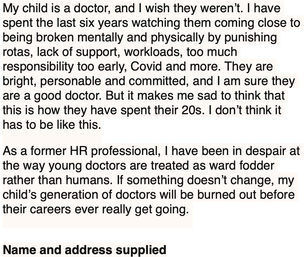 If you have children who are junior doctors, this letter may strike a chord.