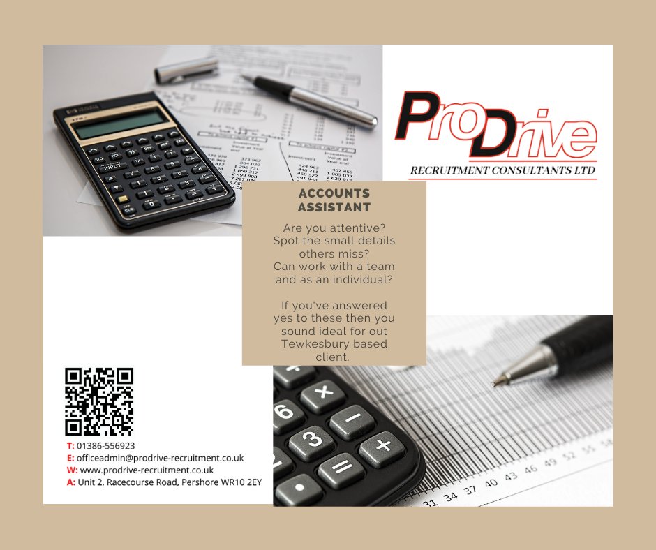 TraceyProDrive's tweet photo. TEWKESBURY based! ACCOUNTS ASSISTANT!
For more information please call ProDrive Recruitment Consultants LTD on 01386-556923 or register online: https://t.co/T0nK4MFWDz
#werehiring #worcestershirejobs #lookingforwork #newjob2023 #jobsearch #jobs #accounts #team #tewkesbury https://t.co/vb0p0uSL2L