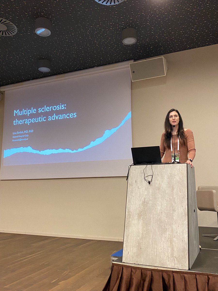 #EPSAAC23 |  Lina Savšek, MD, PhD, has held a presentation about the therapeutic advances for #Multiple #Sclerosis.

💊In the presentation the full therapeutic range of MS has been covered, from disease modifying medications to the challenge of treating progressive MS.
#Symposium