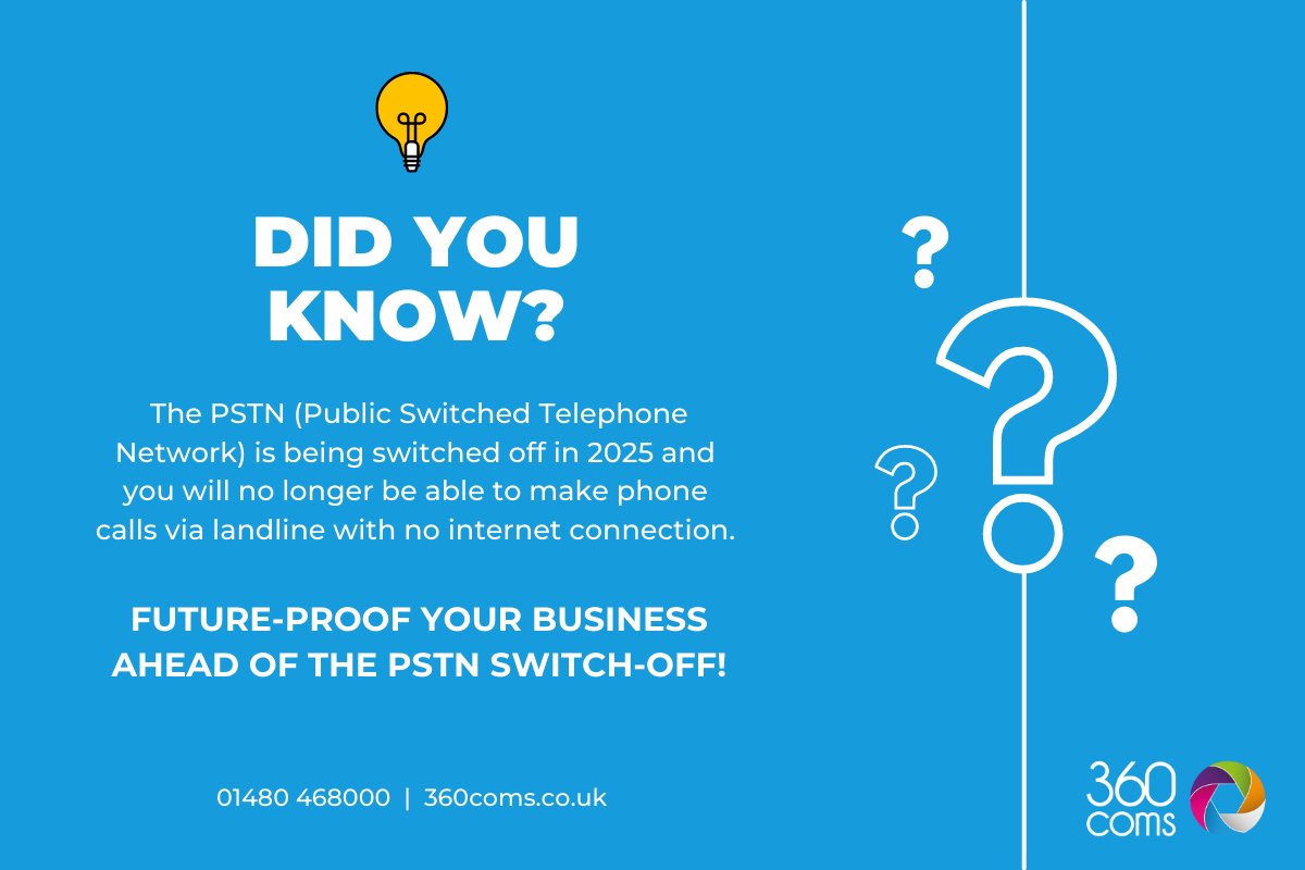 360coms's tweet photo. By 2025, the UK will be switching off the Public Switched Telephone Network (PSTN), resulting in the transition of all conventional landline telephone services to internet-based options.

https://t.co/dlxO7KUzsm https://t.co/QnElZuTNoz