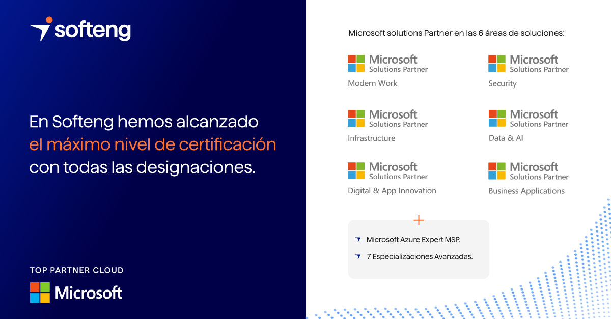 softeng_es's tweet photo. 🥇En Softeng hemos conseguido el máximo nivel de certificación que otorga @MicrosoftES, siendo uno de los primeros partners en España en conseguir las 6 nuevas designaciones oficiales de Microsoft Cloud Solutions Partner Program. Lee la noticia completa:   https://t.co/qOkjTJg8ux https://t.co/YhMGM96lhP