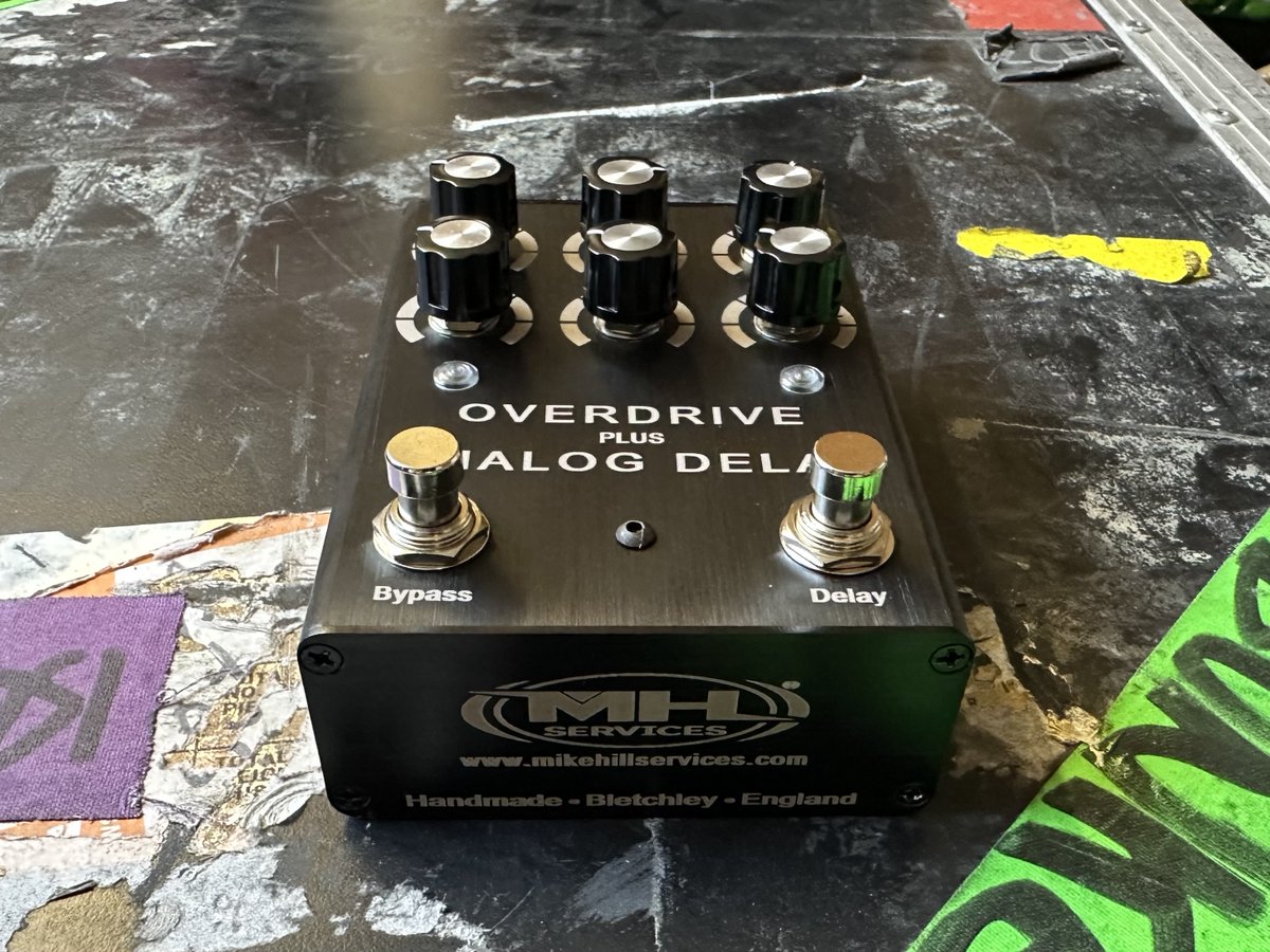 MikehillMhs's tweet photo. The new look MH Overdrive + Analog delay pedal. Now in a more pedalboard friendly size! Let me know what you think and please share. Available online soon. https://t.co/lqR3Wc2MoH