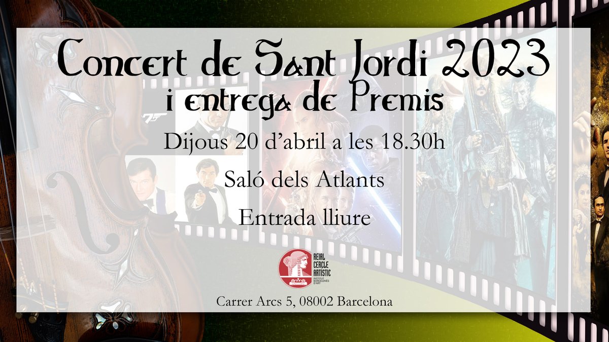 RCercleArtistic's tweet photo. #Concert de SANT JORDI 2023
i entrega de premis
Aquest dijous 20 d'abril a les 18.30h
Saló dels Atlants
Entrada lliure https://t.co/ejpLc0JGgQ