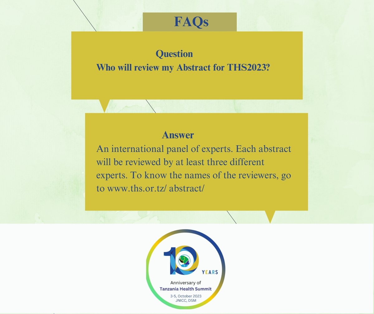 TzHealthSummit's tweet photo. We're eagerly waiting for your abstract.
If you have any questions or want to be guided, don't hesitate to write to us via: abstract@ths.or.tz
But for SUBMISSION OF ABSTRACTS, please go to https://t.co/yRIEEMHRYX and you'll see the submission window.
#THS2023 #10YearsOfTHS https://t.co/UO2bAh82w4