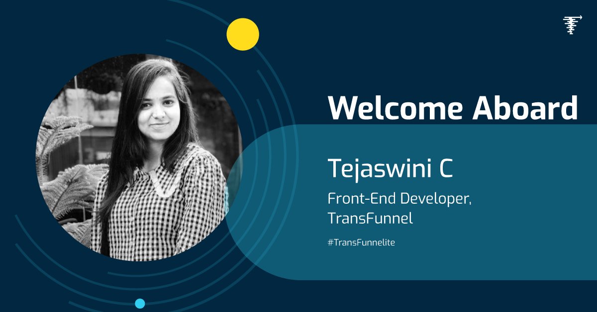 transfunnel's tweet photo. Welcoming Tejaswini C to the TransFunnel family!
Now a proud TransFunnelite, Tejaswini has joined us as Front-End Developer.
#transfunnel #TransFunnelite #newteammember #developer #newjoinee #welcome https://t.co/OFoWUCHUJB