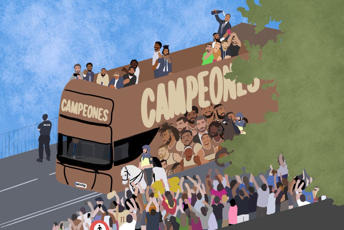 Fiurburrets's tweet photo. Desde la liga @monkeyballNBA nos llega una de las imágenes destacadas del desfile que tuvo lugar el sábado. En ella, varios de los jugadores del equipo campeón celebran el título con los miles de aficionados que se congregaban a las orillas del Río Cinclus. https://t.co/PELwYXdMBs