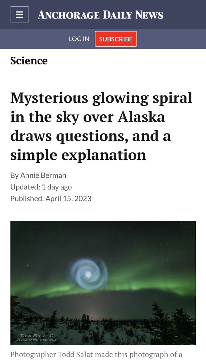 😵‍💫⛔️🥴 - 
Looks like the spinning spiral portal.. “Space X spiral” 🐑💨 that opened up over Alaska . Sans the colors.

It’s #Science and the #ScienceIsSettled 🐓💨
#Alaska 
#ReasonableDoubt
#SimpleScience
#Portal 🤷🏻‍♀️