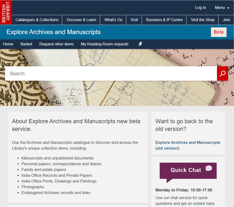 BL_Ref_Services's tweet photo. It’s much easier to find online content in our new beta version of Explore Archives and Manuscripts: go to https://t.co/uz3fMkVJUg and tell us what you think using the feedback link on the right of the screen https://t.co/Jn8qjXT9nG