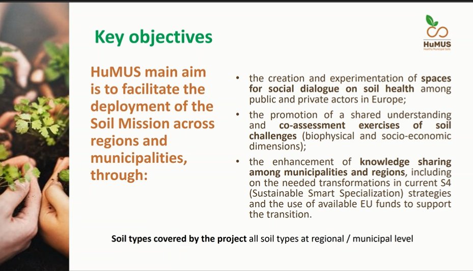 Irene Palomino from <a href="/FundecytPCTEX/">FUNDECYT-PCTEX</a> presenting during the #MissionSoil Manifesto launch the <a href="/HuMUS_project/">HuMUS - Healthy Municipal Soils</a> and its key objectives 🤩

➡️Creating spaces for social dialogue soil health
➡️Co-assessing soil challenges
➡️Enhancing knowledge sharing among municipalities &amp; regions