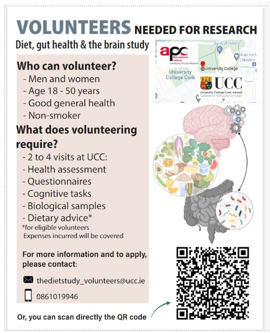 APC Microbiome Ireland (@pharmabiotic) on Twitter photo 📢🧠🥘Are you interested in how diet affects your gut health and wellbeing? Now recruiting participants for a research study <a href="/UCC/">UCC Ireland</a> <a href="/Pharmabiotic/">APC Microbiome Ireland</a> .
If you are interested, please email thedietstudy_volunteers@ucc.ie for more information. 📢🧠🥘Are you interested in how diet affects your gut health and wellbeing? Now recruiting participants for a research study <a href="/UCC/">UCC Ireland</a> <a href="/Pharmabiotic/">APC Microbiome Ireland</a> .
If you are interested, please email thedietstudy_volunteers@ucc.ie for more information.