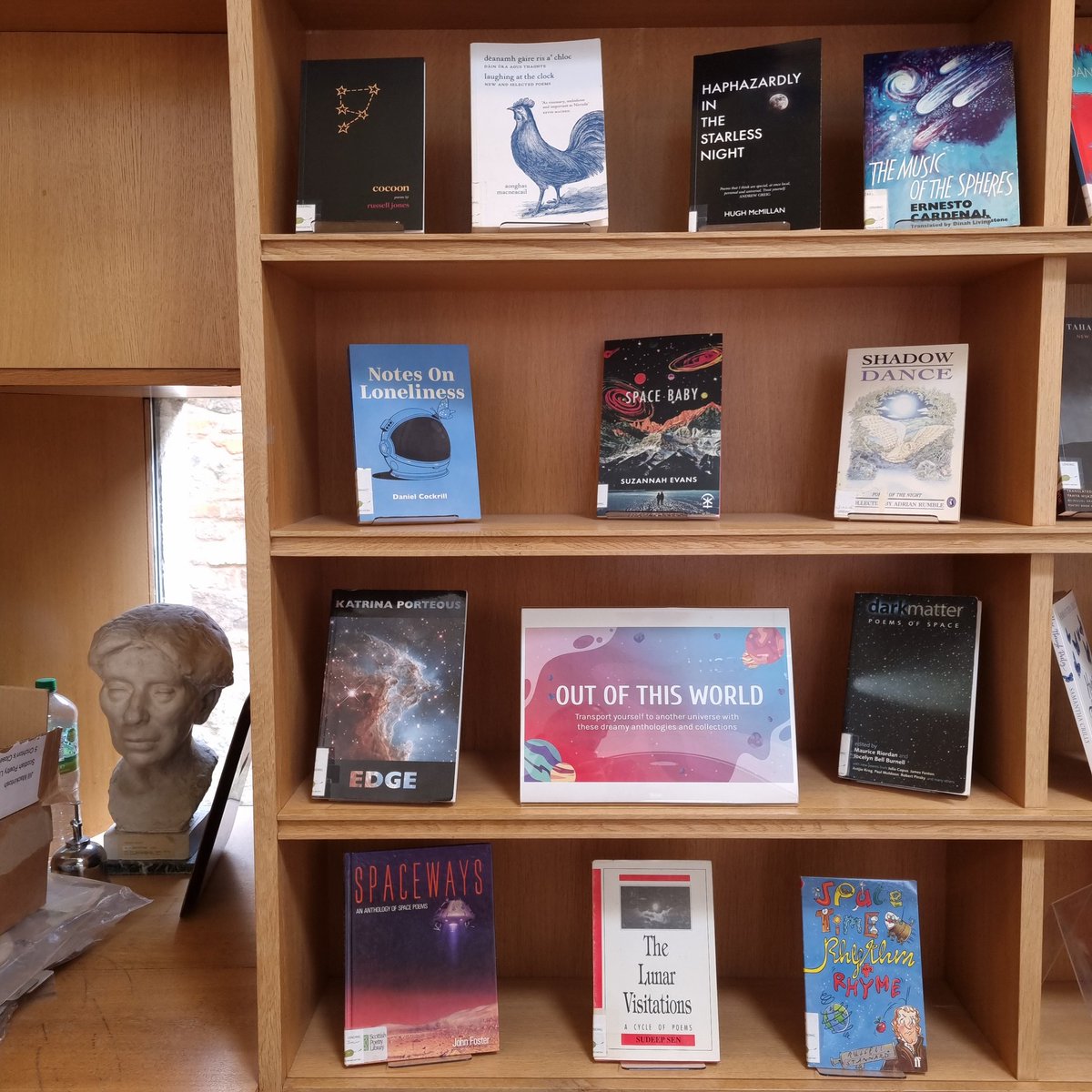 ByLeavesWeLive's tweet photo. OUT OF THIS WORLD 

If you enjoyed Suzannah Evans Robot poem (see previous tweet) our current SPL display features an eclectic selection of dystopian futuristic and sci fi poetry. #thefutureiswritten https://t.co/tCExP7d4op