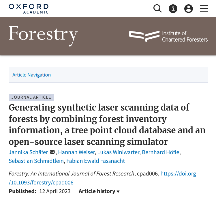 JannikaSchafer's tweet photo. Do you need large datasets of forest stand information and corresponding ALS data? Read our new paper! We make use of the #pytreedb tree point cloud database and the #HELIOS++ laser scanning simulator to generate realistic laser scanning data of forests. https://t.co/gbfpX4ABaj https://t.co/XK2X4ClHGR