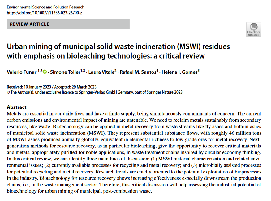 HelenaIGomes's tweet photo. π’π’π’New paper on #bioleching #UrbanMining #CircularEconomy #MSWI https://t.co/DwAlogtXpE https://t.co/qWzpQVYGhc