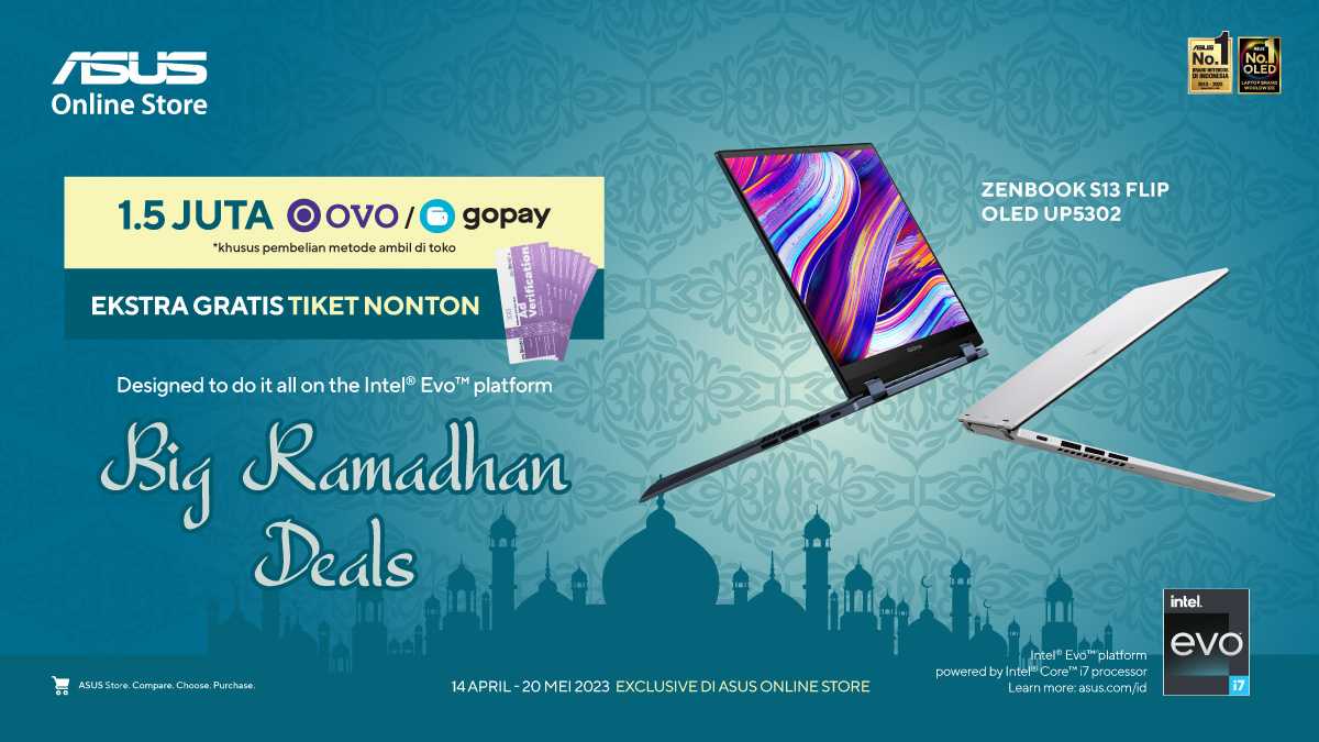 ASUS_Indonesia's tweet photo. PROMO LEBARAN! DAPATKAN 1.5 JUTA OVO/GOPAY CASH!
Sekarang belanja di ASUS Online Store semakin mudah dan cepat dengan hadirnya fitur BELI ONLINE, AMBIL DI TOKO.
#ASUSOnlineStoreID #Intel #12thGen #IntelEvo #Zenbooks13FlipOLED #ZenbookUP5302 #BeliOnlineAmbildiToko https://t.co/Bo5rDpwyDz