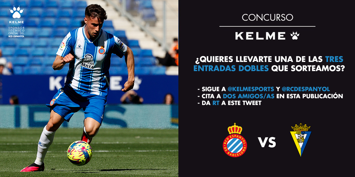 KELME España (@kelmesports) on Twitter photo ⚪️ 𝗦𝗢𝗥𝗧𝗘𝗢 🔷
🎟️ 𝗧𝗥𝗘𝗦 𝗘𝗡𝗧𝗥𝗔𝗗𝗔𝗦 𝗗𝗢𝗕𝗟𝗘𝗦: RCD Espanyol – Cádiz CF
👥 Sigue a <a href="/Kelmesports/">KELME España</a> y <a href="/RCDEspanyol/">RCD Espanyol de Barcelona</a>
🔄 Haz RT
💬 Menciona a dos amigos/as. Cada comentario es una participación adicional.
Puedes participar hasta el JUEVES a las 15:00 ⏱️ ⚪️ 𝗦𝗢𝗥𝗧𝗘𝗢 🔷
🎟️ 𝗧𝗥𝗘𝗦 𝗘𝗡𝗧𝗥𝗔𝗗𝗔𝗦 𝗗𝗢𝗕𝗟𝗘𝗦: RCD Espanyol – Cádiz CF
👥 Sigue a <a href="/Kelmesports/">KELME España</a> y <a href="/RCDEspanyol/">RCD Espanyol de Barcelona</a>
🔄 Haz RT
💬 Menciona a dos amigos/as. Cada comentario es una participación adicional.
Puedes participar hasta el JUEVES a las 15:00 ⏱️