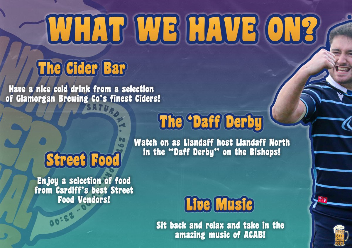 Llandaff_RFC's tweet image. Llandaff Club-Fest 

SATURDAY 29th APRIL  🗓

13:00 🕐 

LLANDAFF DERBY 🏉 
STREET FOOD 🍲
LIVE MUSIC 🎸
LOCAL BEERS 🍺

And much more!

ENTRY IS FREE!! 

#LRFC | #UPPADAFF