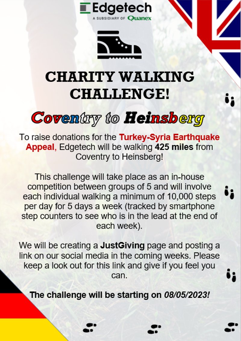 Edgetech's Charity Walking Challenge begins soon!

#charity #walking #coventry #heinsberg