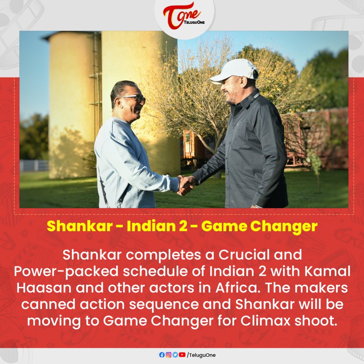 Theteluguone's tweet photo. #Indian2 Power-packed schedule completed
#GameChanger Climax shoot begins soon
#Shankar #KamalHaasan #RamCharan #Indian2GameChanger https://t.co/i0pQyCAZyy