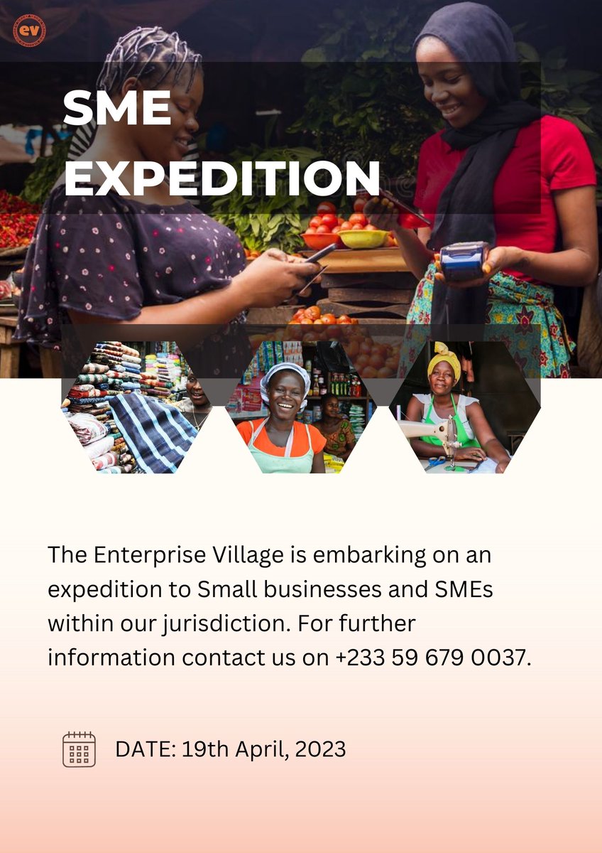 EVhubaccra's tweet photo. 𝑺𝑴𝑬 𝑬𝑿𝑷𝑬𝑫𝑰𝑻𝑰𝑶𝑵
Our SME expedition continues tomorrow💃🏽💃🏽 and our aim is to find out the problems of SMEs and to know how we can best help them. #evhubaccra #SMEs #Dzorwulu #startups #supportingsmallbusinesses #AutoGPT #communityengagement #evimpact https://t.co/gFkpEJWDkH