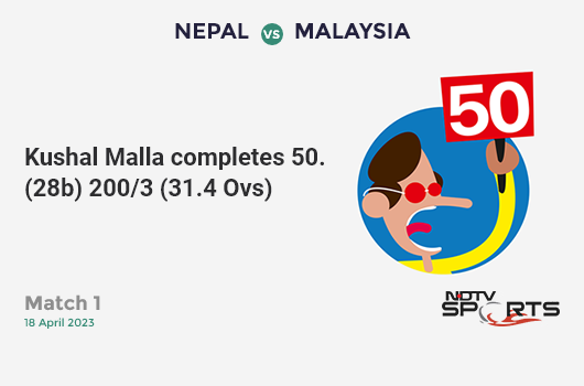 CricketNDTVLive's tweet photo. Match 1: FIFTY! Kushal Malla completes 50. (28b).  200/3 (31.4 Ovs). #NEPvMAS https://t.co/vSda6iVTbH