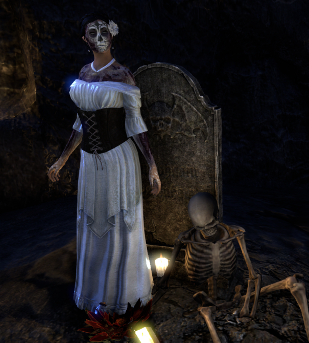PrintingCrow's tweet photo. Zombie bride outfit in April because.. Why not? #ESO #ESOFam #ElderScrollsOnline #screenshot https://t.co/ZYF1kc0u46