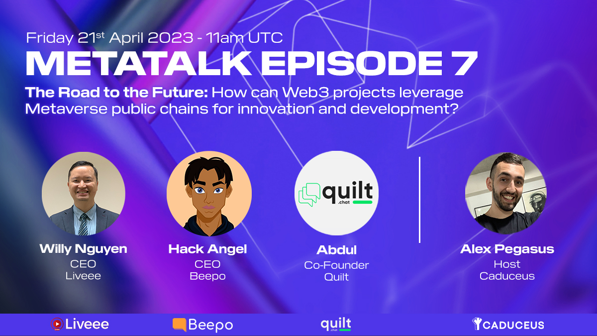 Caduceus (@caduceus_cad) on Twitter photo METATALK Episode 7 incoming! 🪂
We discuss ‘The Road To The Future’ with <a href="/Liveee_io/">Liveee</a> <a href="/BeepoApp/">Beepo | BETA 𝕏</a> & <a href="/Quilt_chat/">quilt.chat</a>
📆Friday 21st April
⏰ 11am UTC
📍x.com/i/spaces/1ZkJz…
Join the reward campaign here: taskon.xyz/campaign/detai…
#Metatalk #Caduceus METATALK Episode 7 incoming! 🪂
We discuss ‘The Road To The Future’ with <a href="/Liveee_io/">Liveee</a> <a href="/BeepoApp/">Beepo | BETA 𝕏</a> & <a href="/Quilt_chat/">quilt.chat</a>
📆Friday 21st April
⏰ 11am UTC
📍x.com/i/spaces/1ZkJz…
Join the reward campaign here: taskon.xyz/campaign/detai…
#Metatalk #Caduceus
