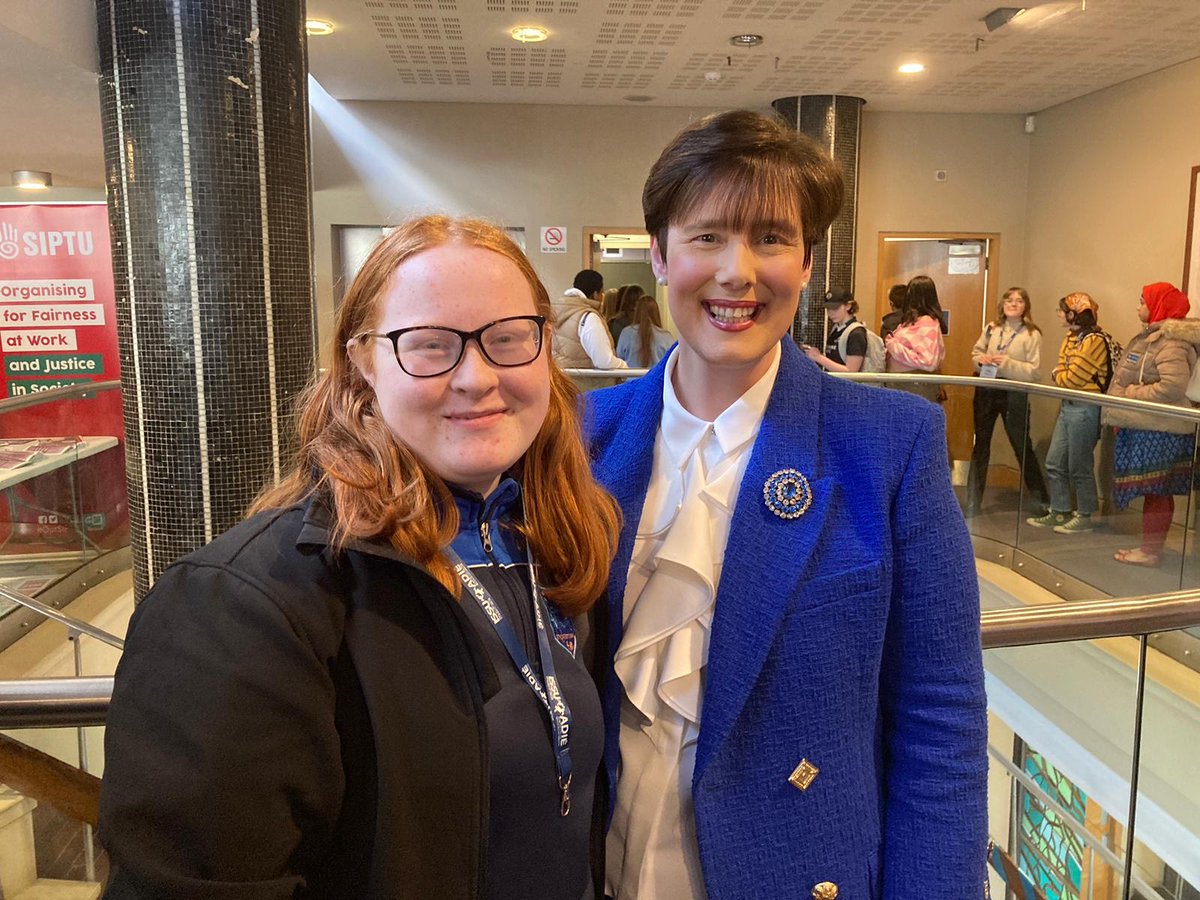 2nd Year student Abby McHugh met the Minister for Education, Norma Foley, at the ISSU (Irish Second-Level Students' Union) conference held in Liberty Hall on Thursday, 13th of April. <a href="/issu4u/">Irish Second-Level Students' Union (ISSU)</a>