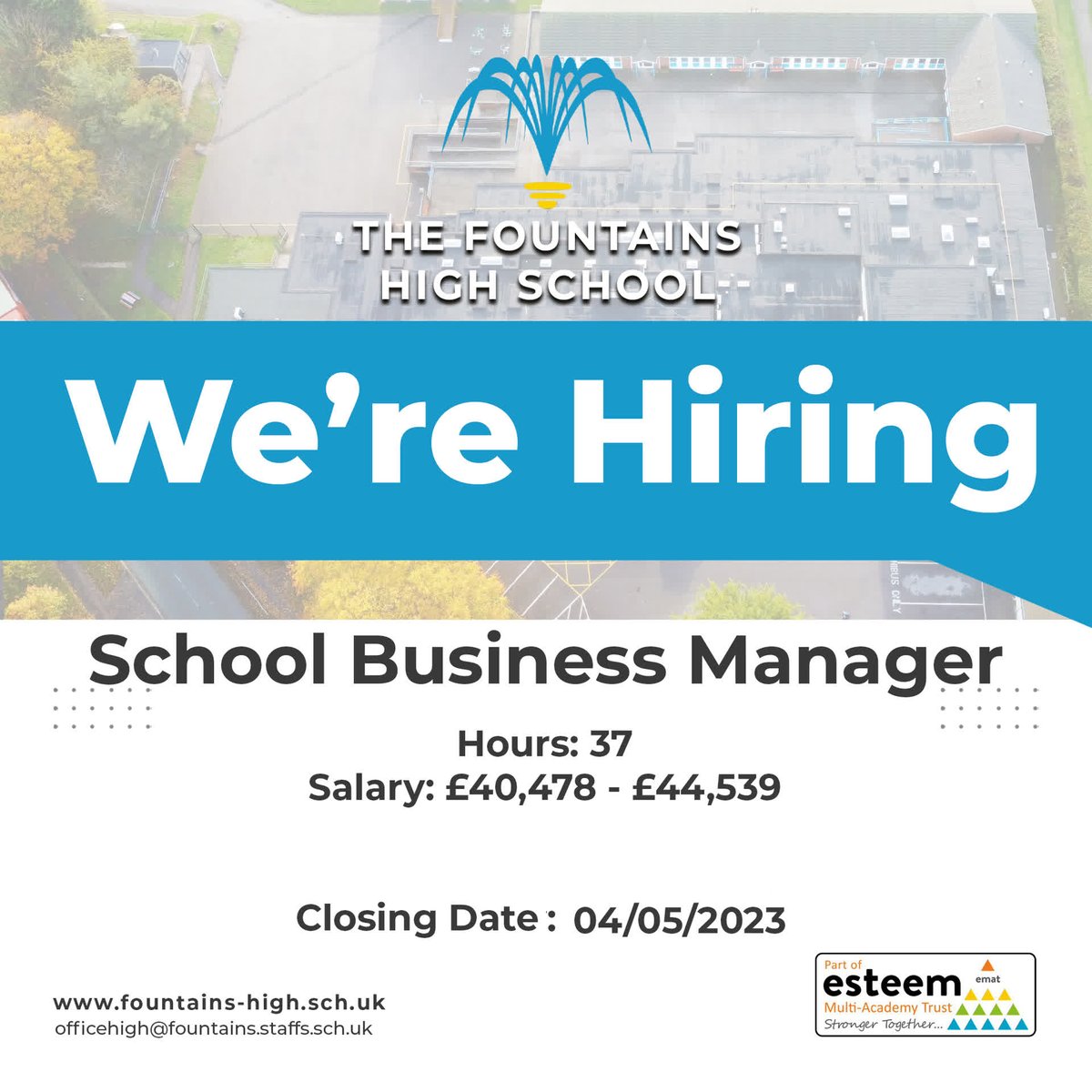 We're looking to hire a School Business Manager. For more information and to apply, please visit: esteemmat.co.uk/vacancies/

#burtonjobs ##jobs #jobsearch #jobalert #educationjobs #tesjobs #staffordshirejobs #derbyshirejobs #recruitment #hiringnow...