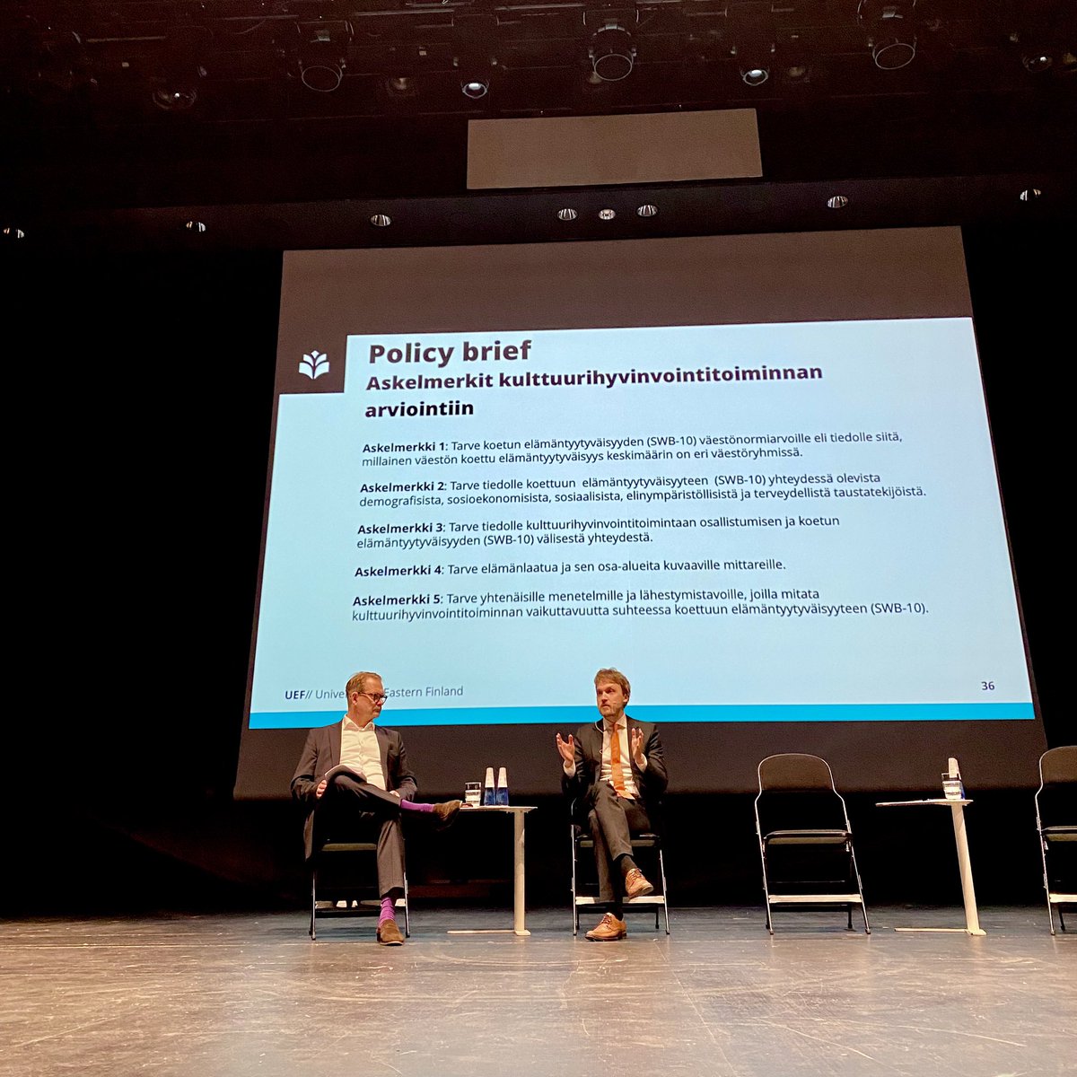 ”Koetun hyvinvoinnin mittaaminen nostettava kulttuurihyvinvointitoiminnan vaikuttavuuden arvioinnin keskiöön.” <a href="/kailehikoinen/">Kai Lehikoinen</a>, <a href="/Taideyliopisto/">Uniarts Helsinki</a> ja Allan Seuri, <a href="/okmfi/">Opetus- ja kulttuuriministeriö</a> keskustelevat #ArtWell-hankkeen tuoreista toimenpidesuosituksista

Policy Brief: tietokayttoon.fi/julkaisu?pubid…